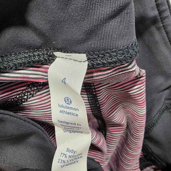 Lululemon Run Excel Crop Pants Womens 4 Pink Black Stripe Luxtreme Gel Pockets - Picture 6 of 10